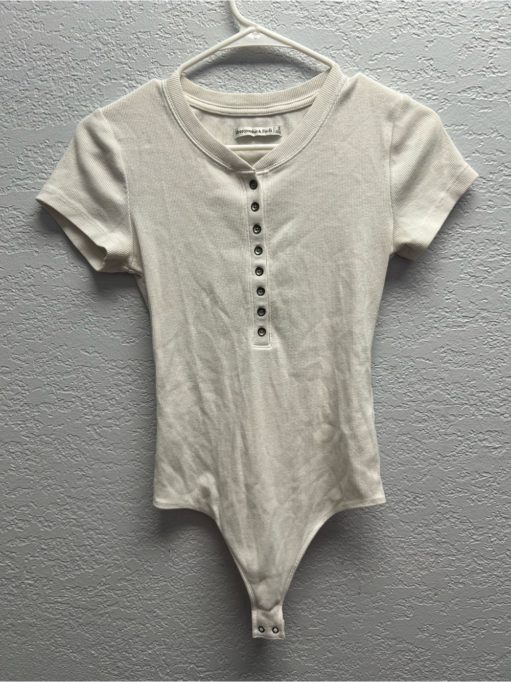 Abercrombie & Fitch Cream Short-Sleeve Henley Bodysuit